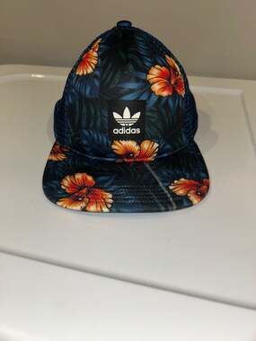 Adidas Originals Floral Print Trucker Snapback Hat Navy Orange
